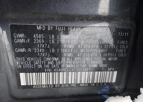 2012 Subaru Outback 2.5I Limited from USA, damaged, VIN 4S4BRCLC8C3223861